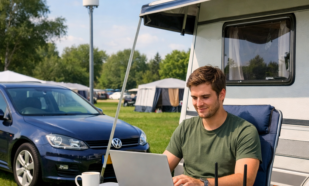 Op laptop met wifi router werken